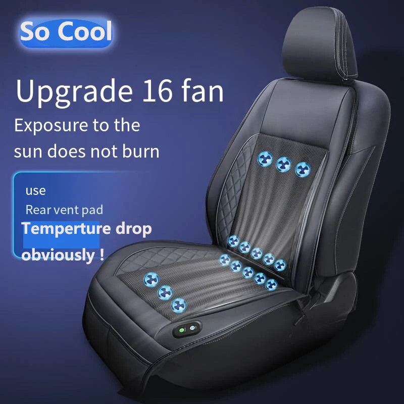 DC12V 24V 3D Spacer Car Summer Cool Air Seat Cushion With 16Fan VanFast Blowing  Ventilation Seat Cooling Pat