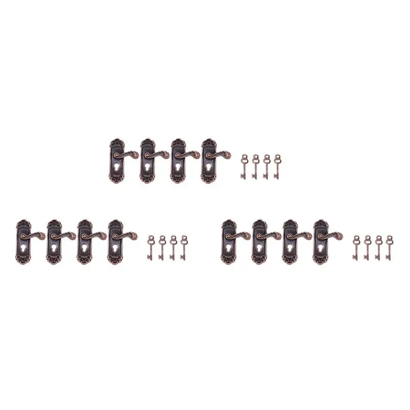 กุญแจล็อคประตูบ้านจำลอง 1:12 รุ่น B05C-12Pcs ทำจากโลหะผสม สไตล์เรโทร พร้อมมือจับด้านขวา