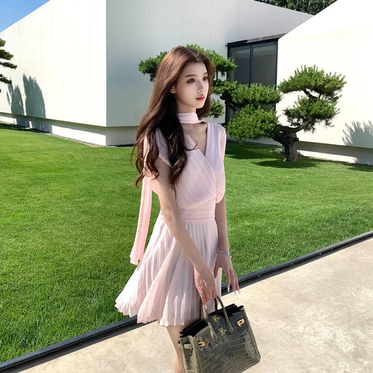 Korejepo Streamer Greek Style Spice Girl Dress French Temperament Niche High Sense Simple Short Dresses Beautiful Vestido