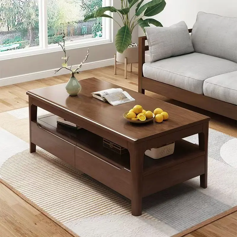 Nordic solid wood coffee table small apartment simple modern living room economical household double tea table with drawers