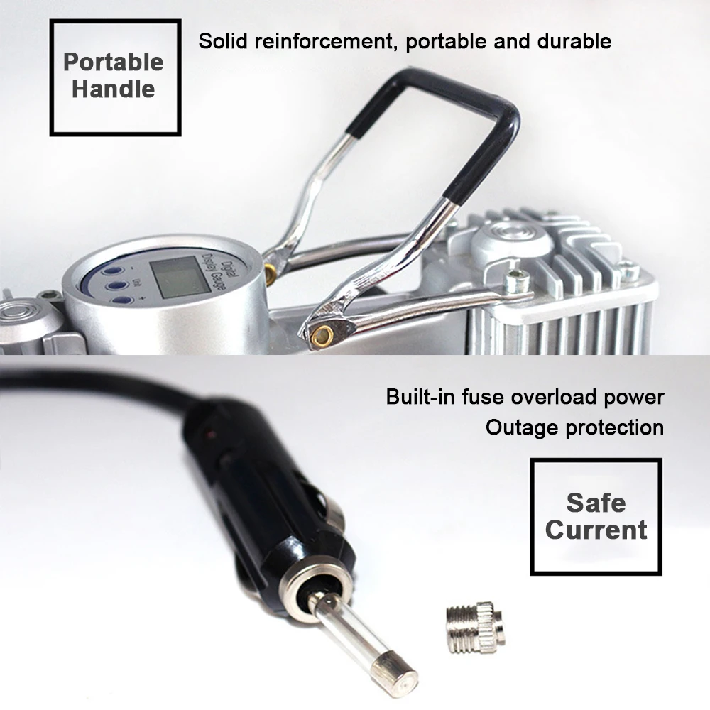 Pompa d'aria per auto a doppio cilindro 12V Display digitale portatile multifunzionale Gonfiatore per pneumatici per auto per pneumatici per veicoli elettrici ad alta potenza