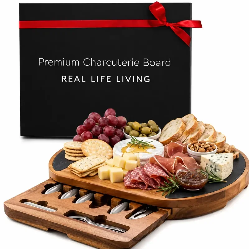 19 Piece Deli Platter Set with Cheese Knife Custom Round Serving Tray for Wedding Housewarming Gifts Realtor Closing Gift