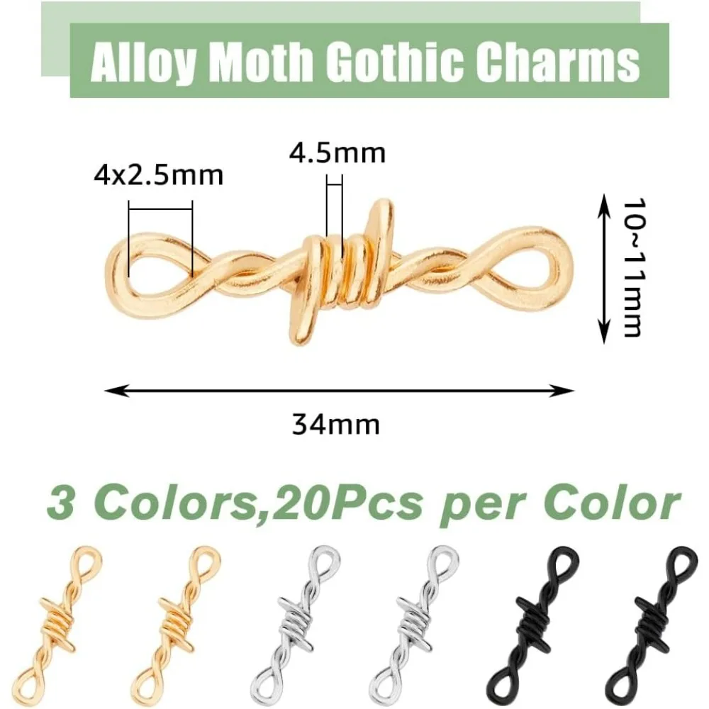 60Pcs Vintage Alloy Charms 3 Colors Barbed Wire Charms Thorn Pendant Infinity Connector Charm Hip Hop Punk Charms Celtic Knot