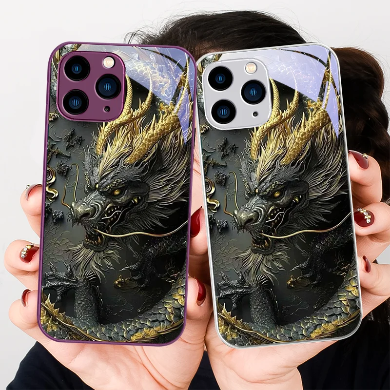 

Black Gold Divine Dragon Purple for Iphone 15 14 13 12 Mini 11 Pro Max X XS XR 7 8 Plus 2020 22 SE tempered glass phone case