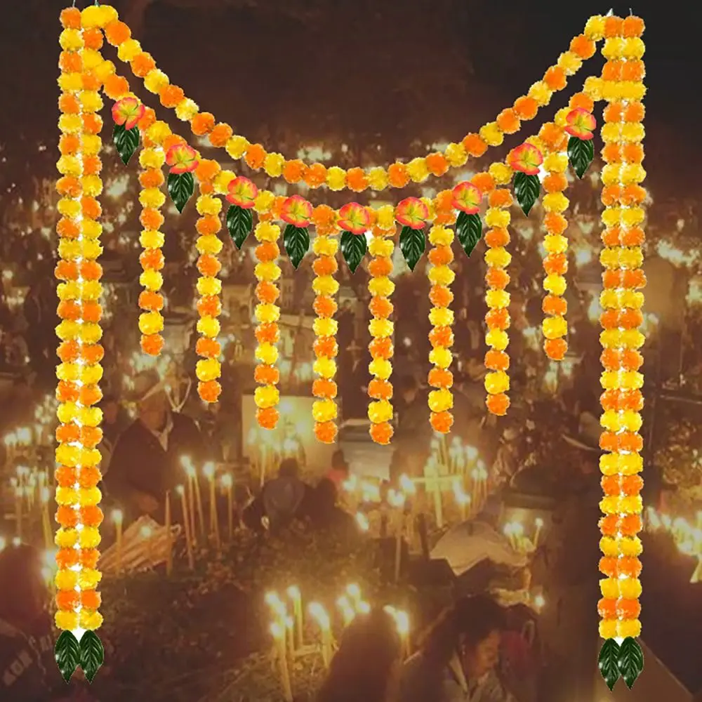 Guirnalda de caléndula de 140-160cm, flor Artificial, adorno de corona de Festival, planta falsa, estilo indio, decoración de fiesta en casa