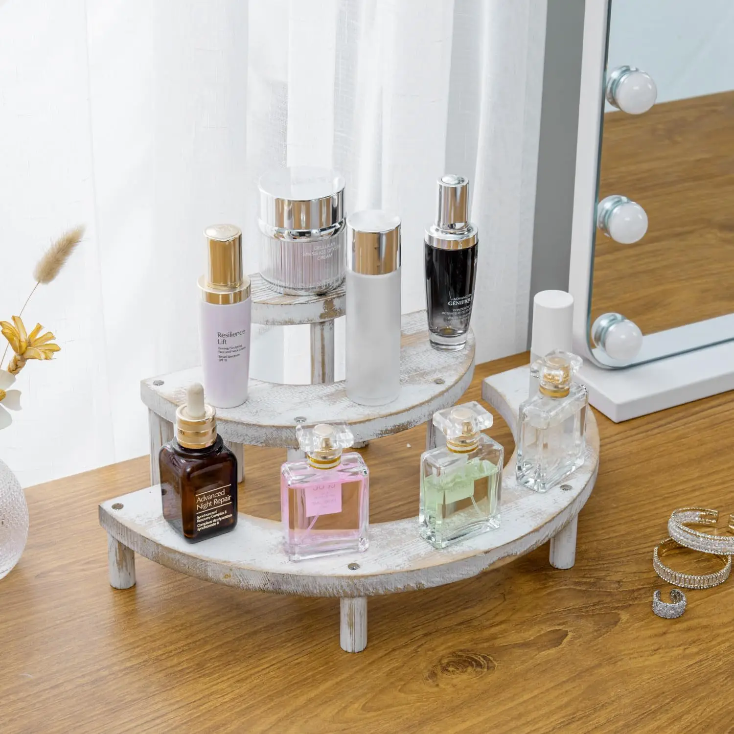 

Vertical curved display rack, wooden kitchen seasoning rack, wooden nail polish display rack, multi-layer aromatherapy display