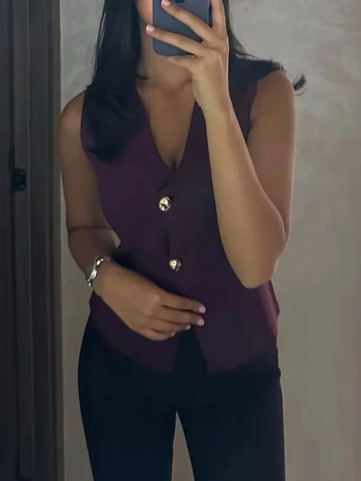 

Женский однобортный жилет с v-образным вырезом и двумя пуговицами, уличный однобортный жилет обычного кроя цвета Baund Jaet