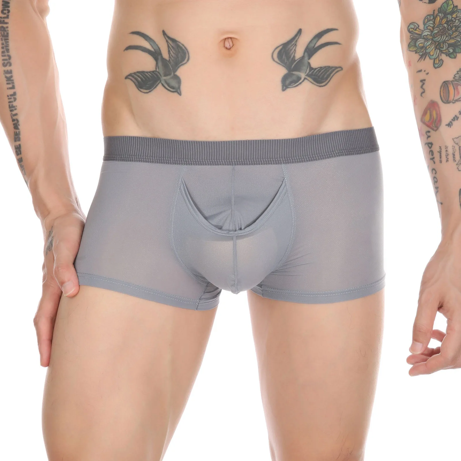 Mens Elephant Nose Ultra-thin Boxers Sexy Long Penis Pouch Underwear Indepedent Scrotum Bag Boxer Shorts Male Ice Silk Panties