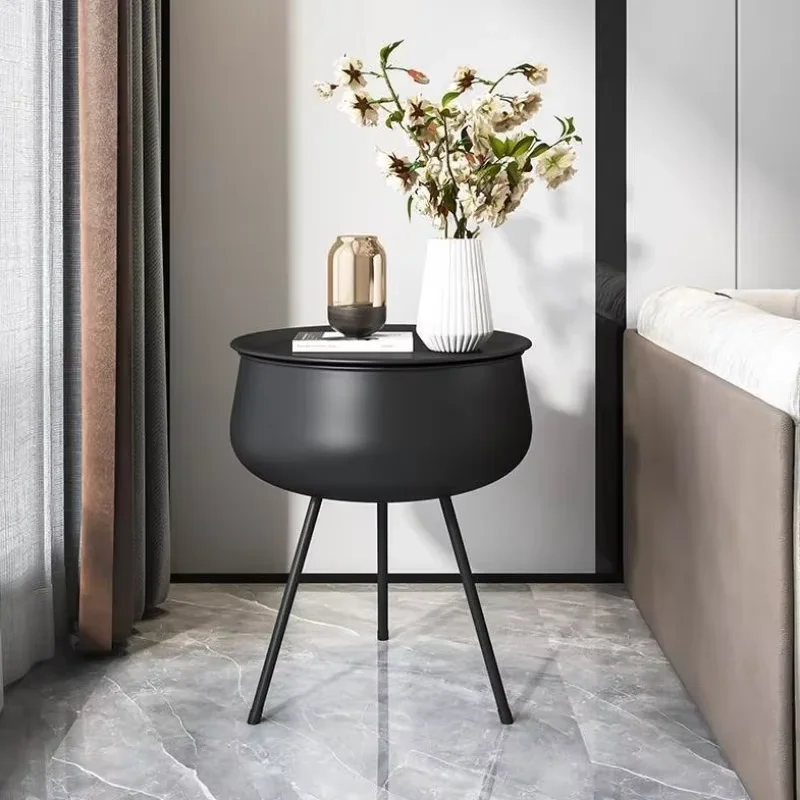 Korea Round Nightstand Table Black Aesthetic Space Saving Unique Bedsides Table Trendy Shelves Mesinhas De Cabeceira Furniture