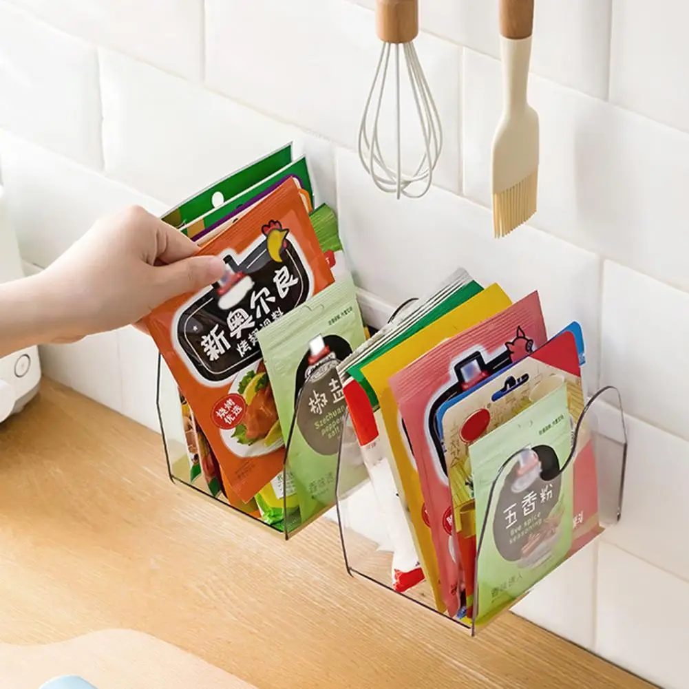 Kitchen Spice Organizer Plastic Wall Mount Spice Bag Holder Organizer Rack For Kitchen Seasoning Pouches Adhesive 향료 봉지 브래킷