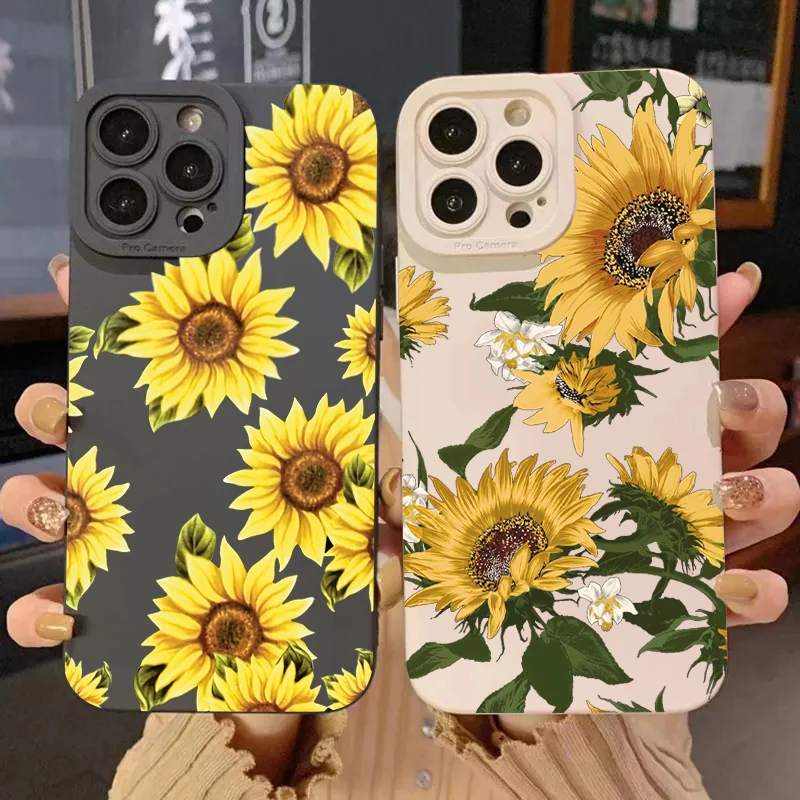 Cute Sunflower Silicone Phone Case For iPhone 15 Pro Max 11 12 13 14 16 X XS XR 7 8 Plus SE 2020 13 Mini Shockproof Soft Cover