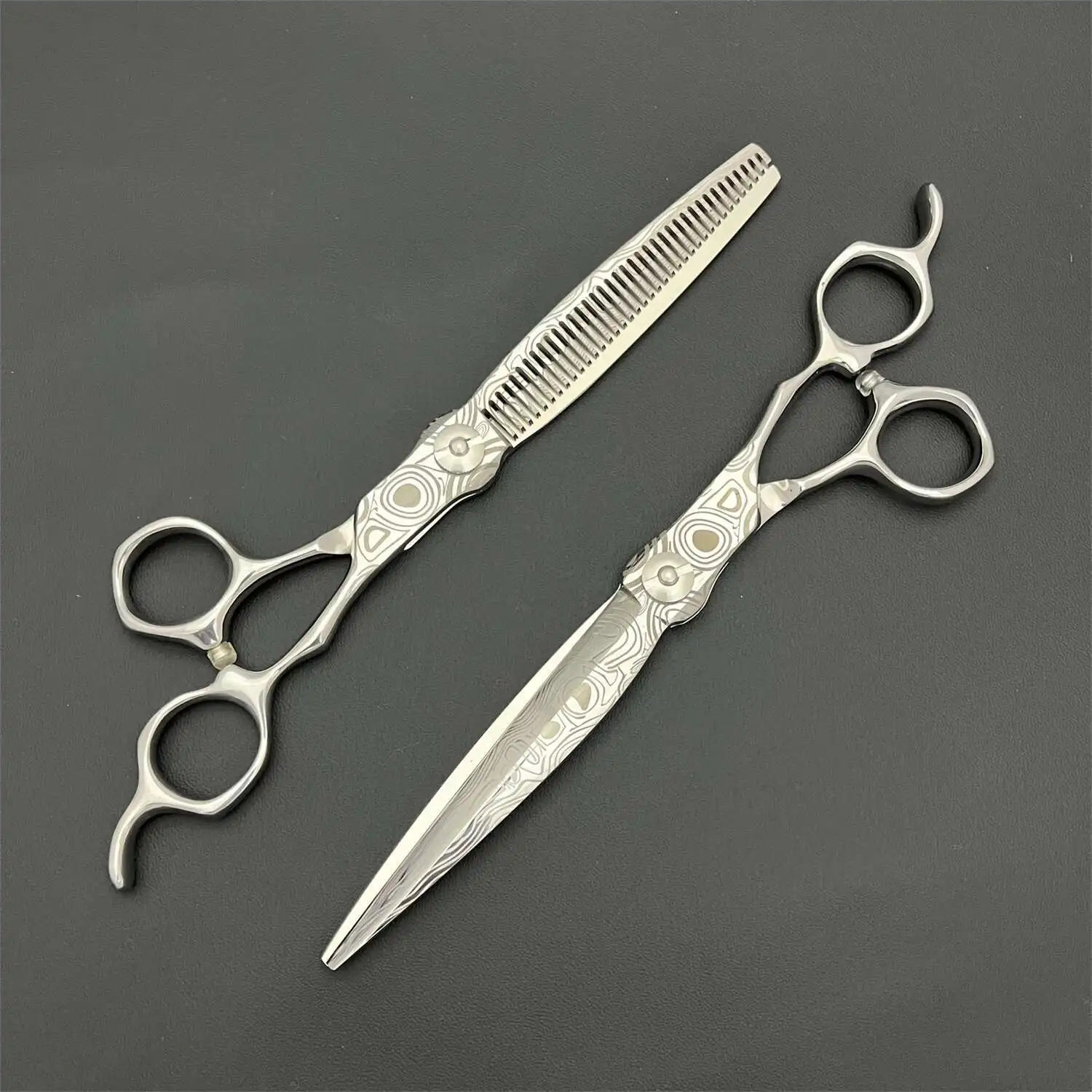440C Stainless Steel Barber Scissors,Ergonomic Offset Handle 7inch Hair Cutting Shear with Precision Convex Edge