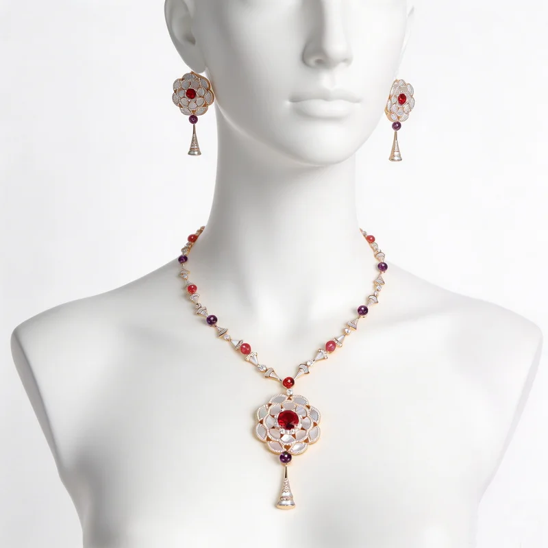 Designer Collection Necklace Earrings Women Lady Inlay Cubic Zircon Mother Of Pearl Double-deck Fan-Shaped Pendant Jewelry Sets