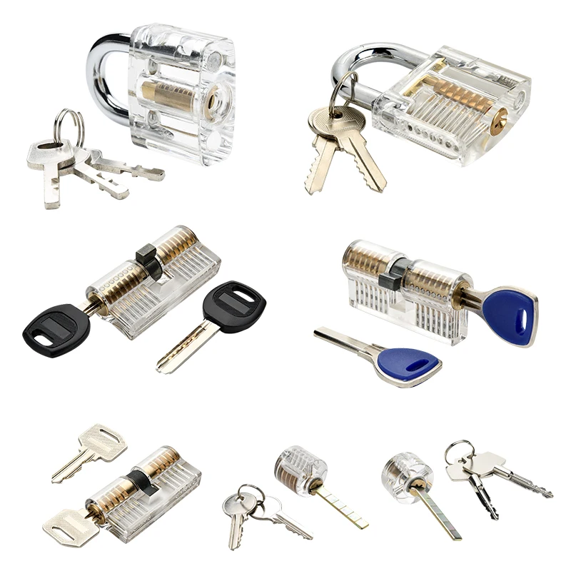 7PCS Locksmith Transparent Locks Pick Combination Practice Padlock Training Tools Visible Practicing Skill