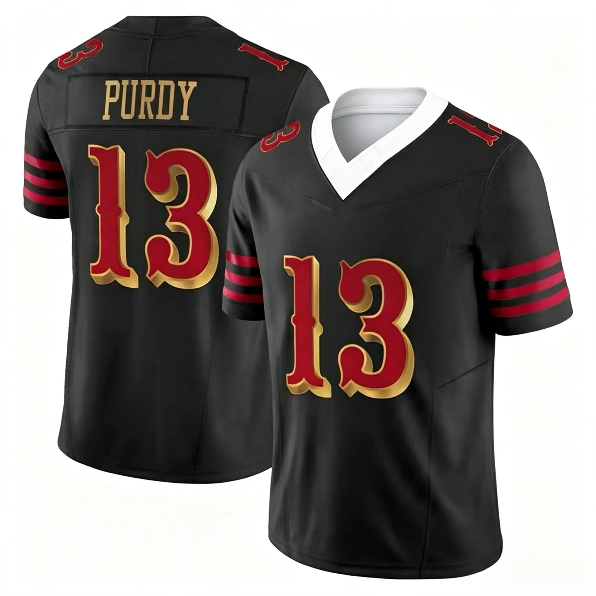 Men #23 McCaffrey Black Football Jersey V‑Neck Short Sleeve Sport Tops Fans Quick Dry Sports Shirt  Men Women Family Matching