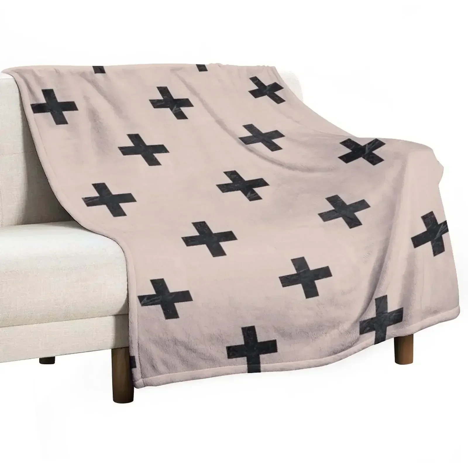 Beige and Black Textured Swiss Cross Pattern Throw Blanket Thermals For Travel Custom Luxury Throw Soft Single Blankets