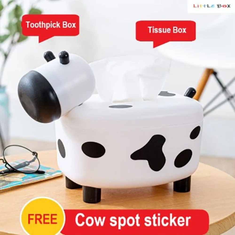 Detachable 2 in 1 Cow Tissue Box ABS Fall Prevention Kreatif Kotak Tisu Lembu Material Safety Easy To Assemble Toothpick Box