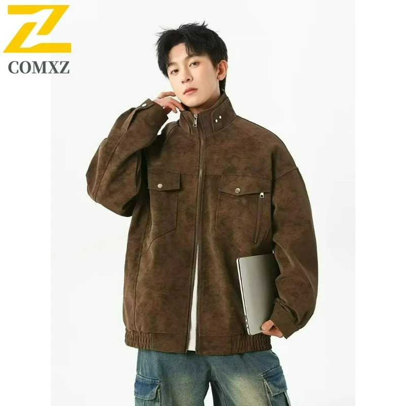 

COMXZ Autumn Mens Jacket Fashion Classics Stand Collar Hiking Outerwear Fashionable Loose Fit Street Style Lightweight Coat​