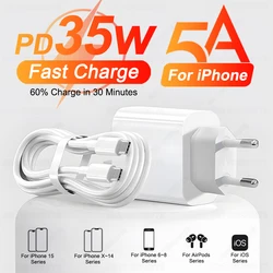 PD 35W USB C Charger For iPhone 16 15 14 Plus 13 12 11 Pro Max Fast Charging Charger Plug Type C Cable Adapter Phone Accessories