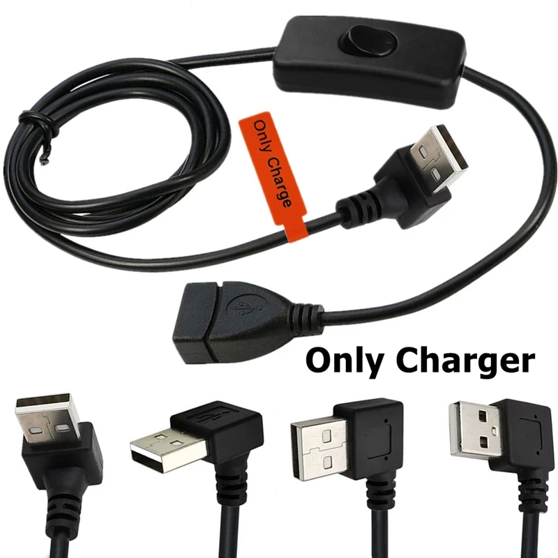 1M USB Male to Female Extension Cable with 90 Degree Right up down Left Angle On/Off Switch for Driving Recorder LED Desk Lamp