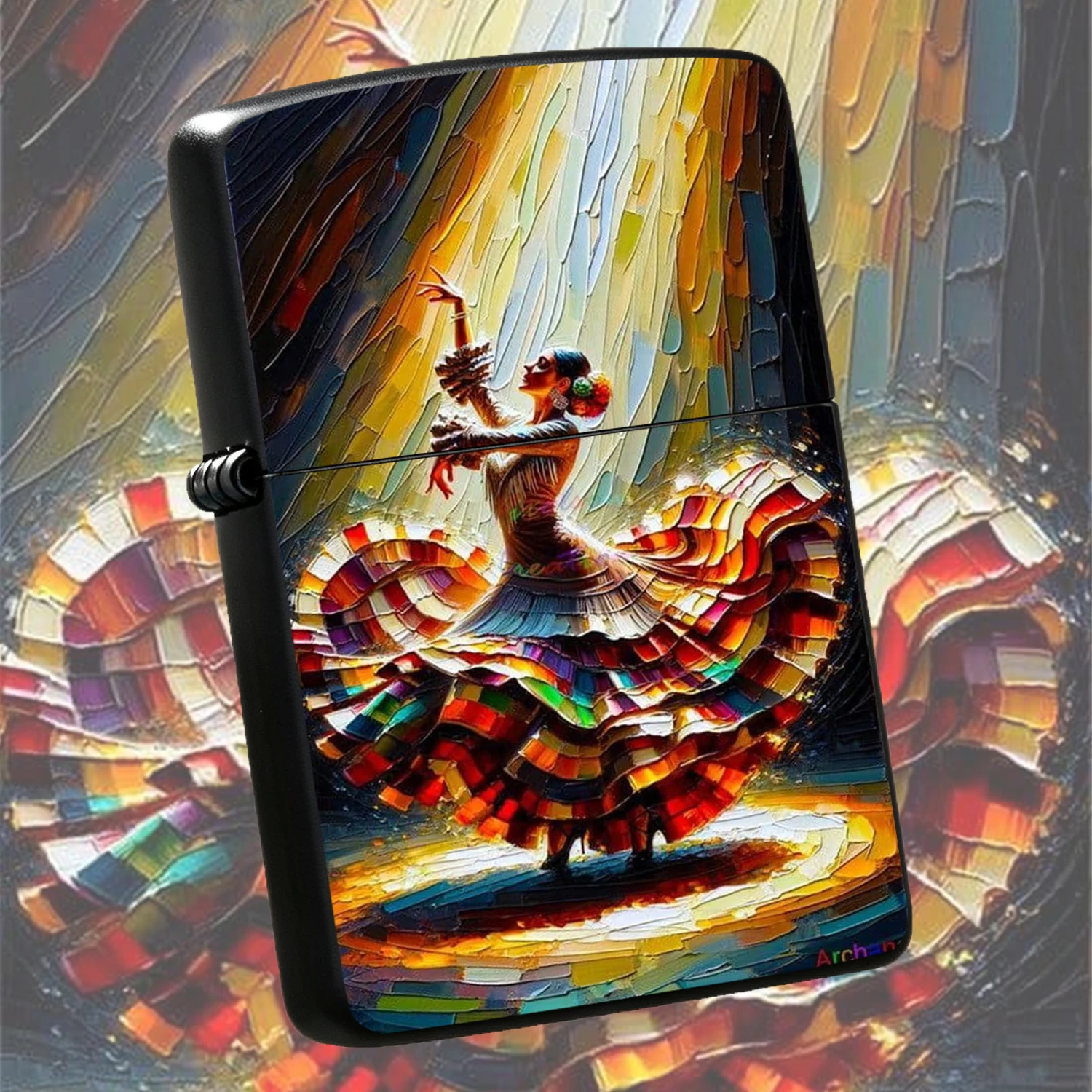 Artistic Flamenco Dancer Printed Lighter, Textured Oil Painting Style Dynamic Dancer Decor Lighter, Ambient Stage Light Art Themed Accessory, Trendy Portable Exquisite Daily Multi-Scene Practical Gift For Art Lovers A Humorous And Interesti