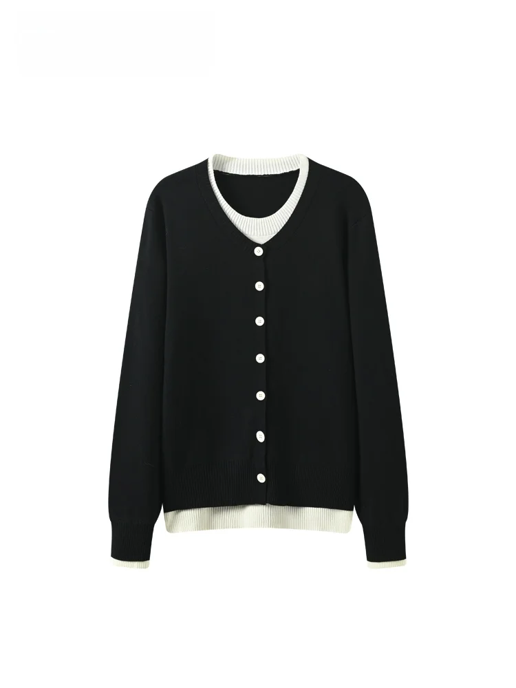 

plus Size Knitted Long Sve Loose Women's Top Trendy Spring Casual Wear Korean Sle round Ne Single Button Fastening