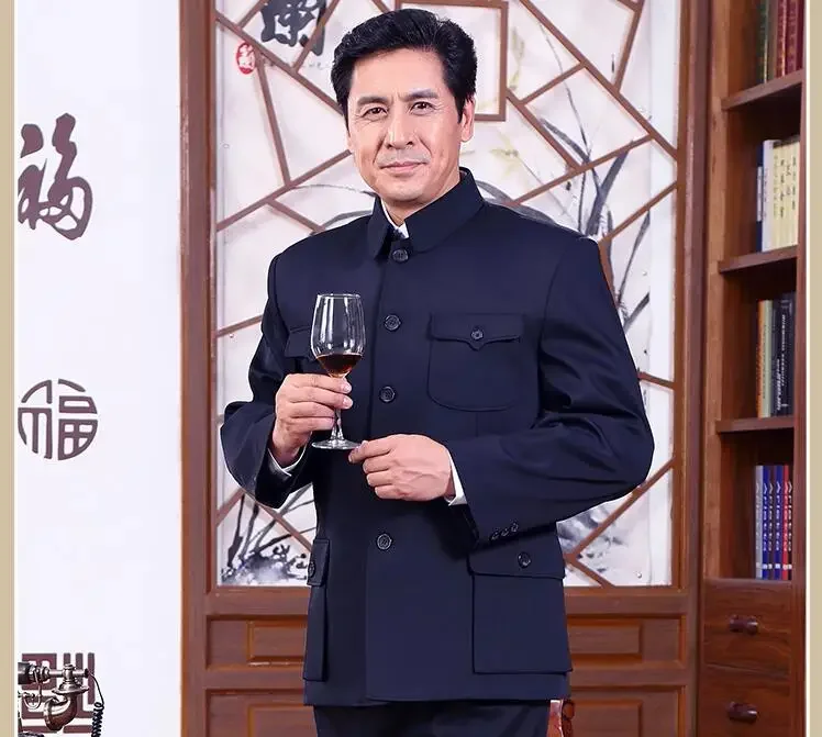 Chinese Zhongshan Jacket Men Vintage Coat Spring Elderly Blazer Improve Loose