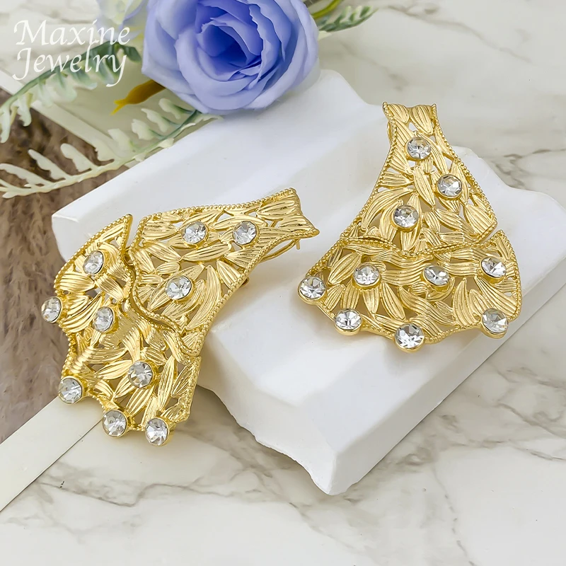 Big Size Dubai Rhinestones Collar Chunky Gold Plated Jewelry Set Women Necklace Earring Bracelet Ring Bridal Wedding Party Gift view 4