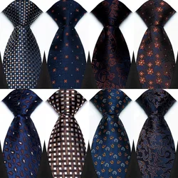 Luxury 8CM Mens Necktie Brown Blue Color Dot Stripes Solid Tie For Man Groom Jacquard Woven Neck Tie For Business Wedding Party