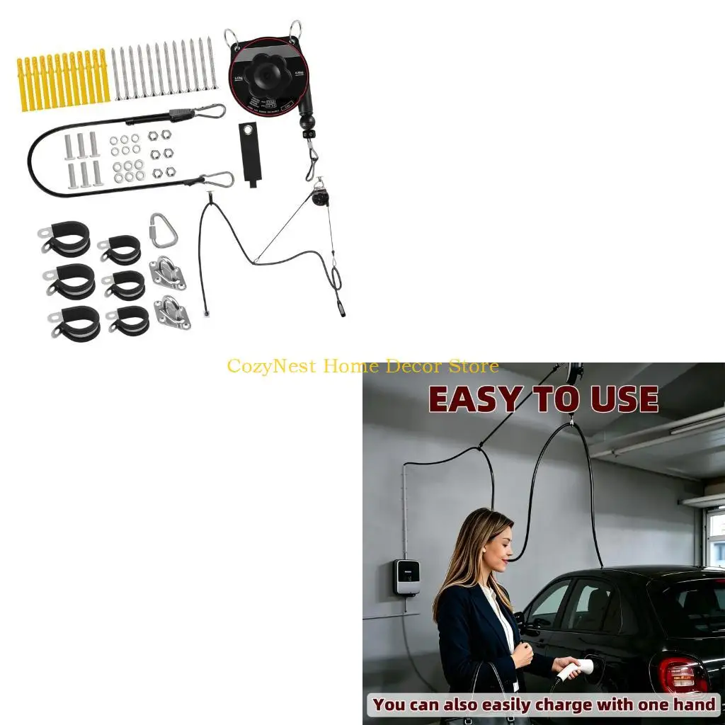 92MF Wall-Mount Electric Vehicle Cord System with Included Hardware