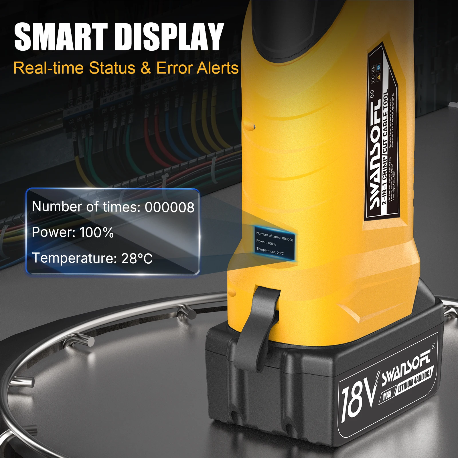 SWANSOFT 2-in-1 Hydraulic Electric Cable Crimping/Cutting Tool 5Ton Battery-Powered Wire Crimper Cutter with 6AWG-600MCM 11 Dies Cordless kit for Cu/Al Terminal lug - view 7