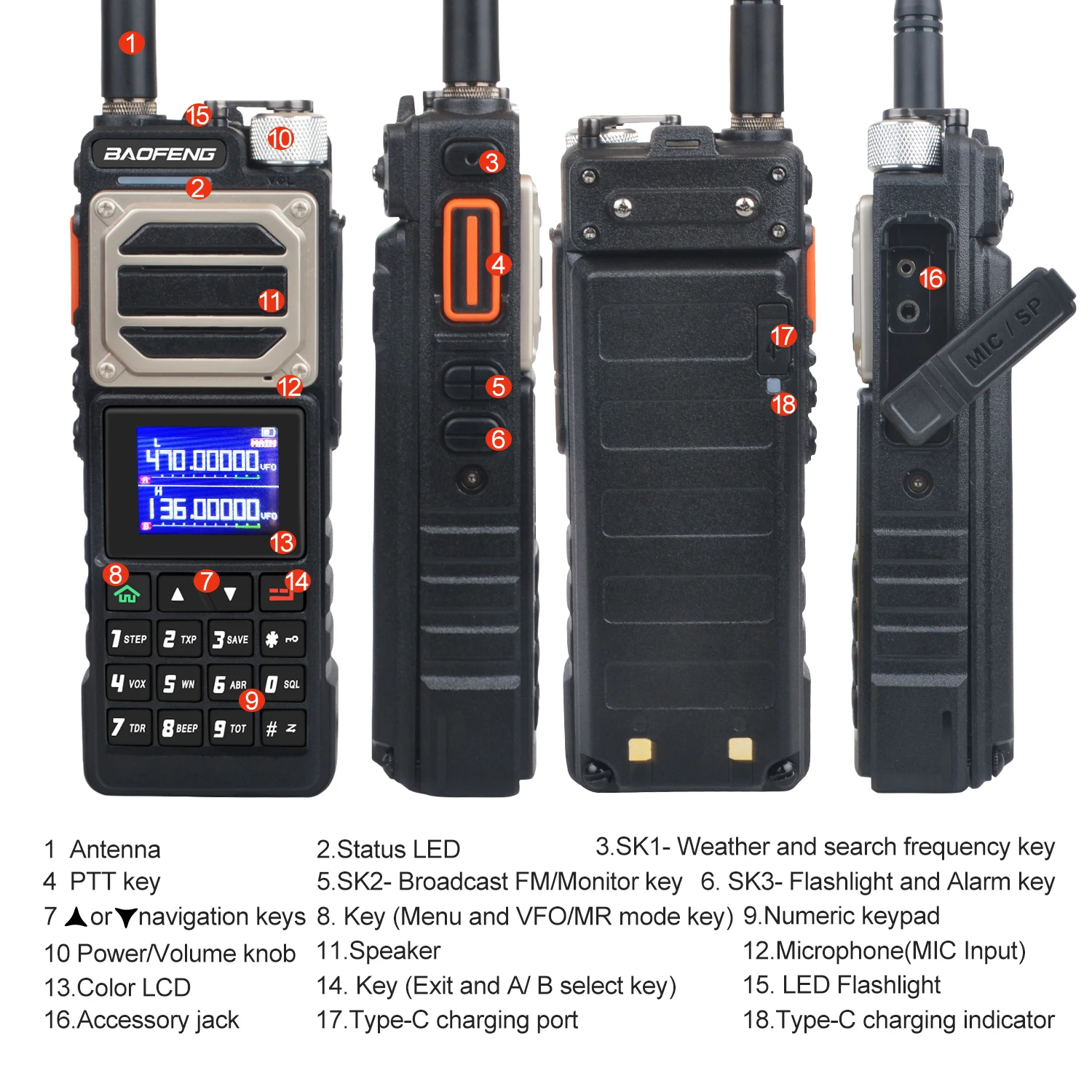 Walkie Talkie BAOFENG UV-25 VHF UHF 220-260MHz Multi-Band Wireless Frequency Copy 3 Power Levels 999CH FM Goose Tube Antenna