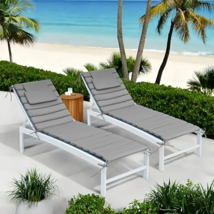 

Подушки для шезлонгов, комплект из 2 штук, удобные подушки для уличной мебели, устойчивые к погодным условиям, для газона и бассейна, 2 светло-серых цвета