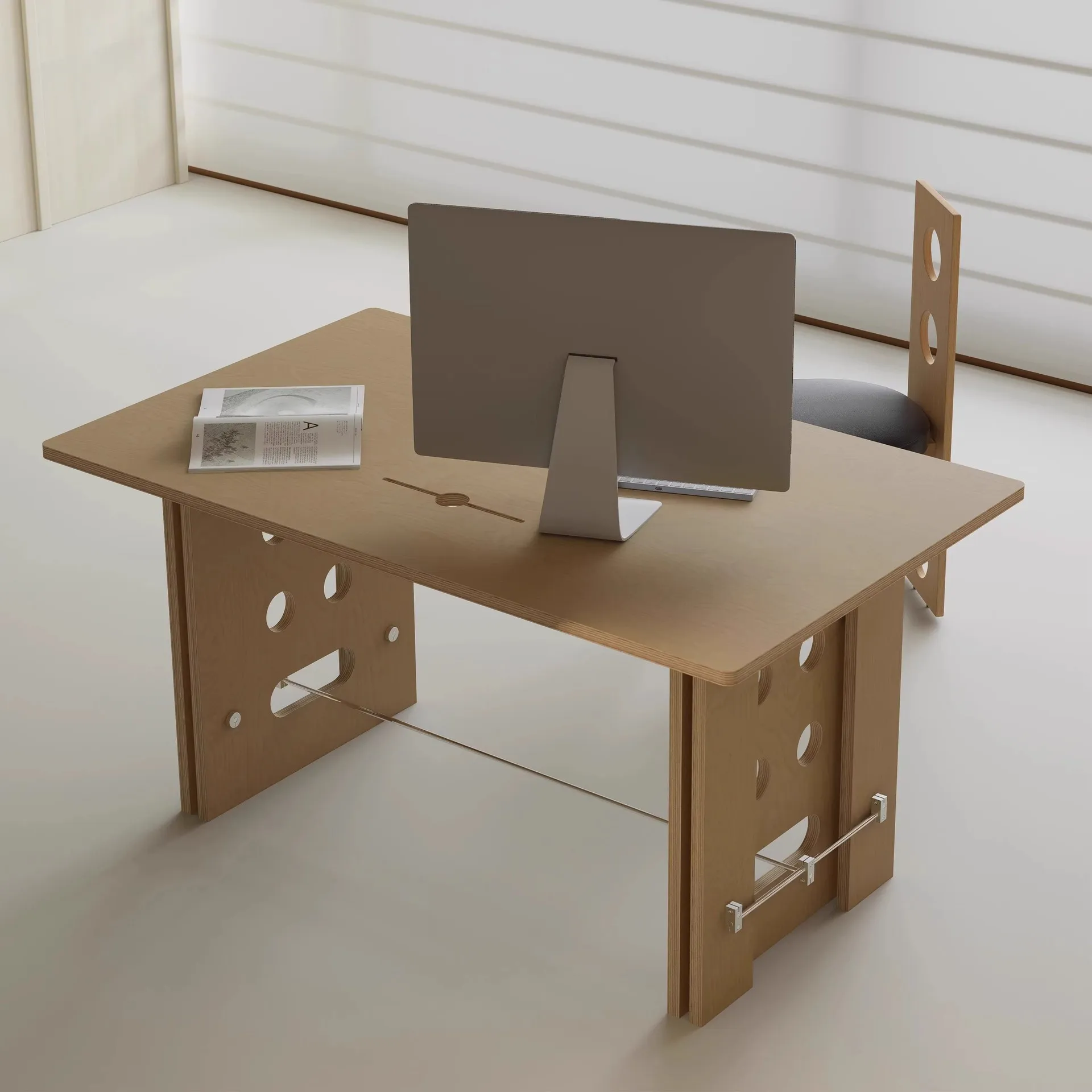 Mid-Century Minimalist Bauhaus Solid Wood Marine Board Table, High-end Office Desk, Computer Desk, Birch Table