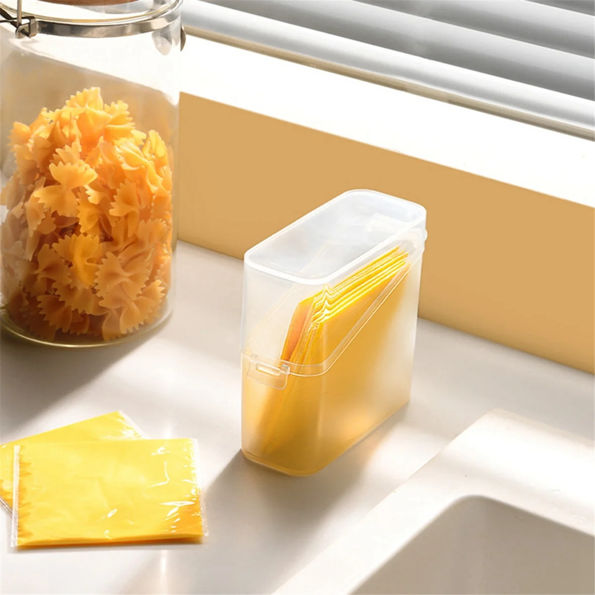 Cheese Slice Storage Container,Cheese Slice Holder Tea Bag Organizer Box Airtight Food Keeping Box Container White