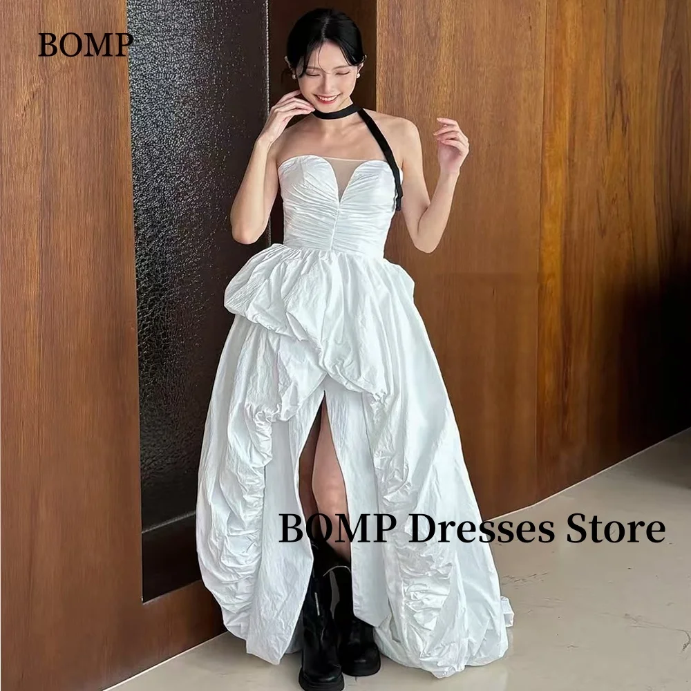 BOMP Fold Wedding Dresses Cotton wrinkles Korea Photo shoot High Slit Strapless Pick-ups Bridal Gowns Corset Customized 웨딩드레스