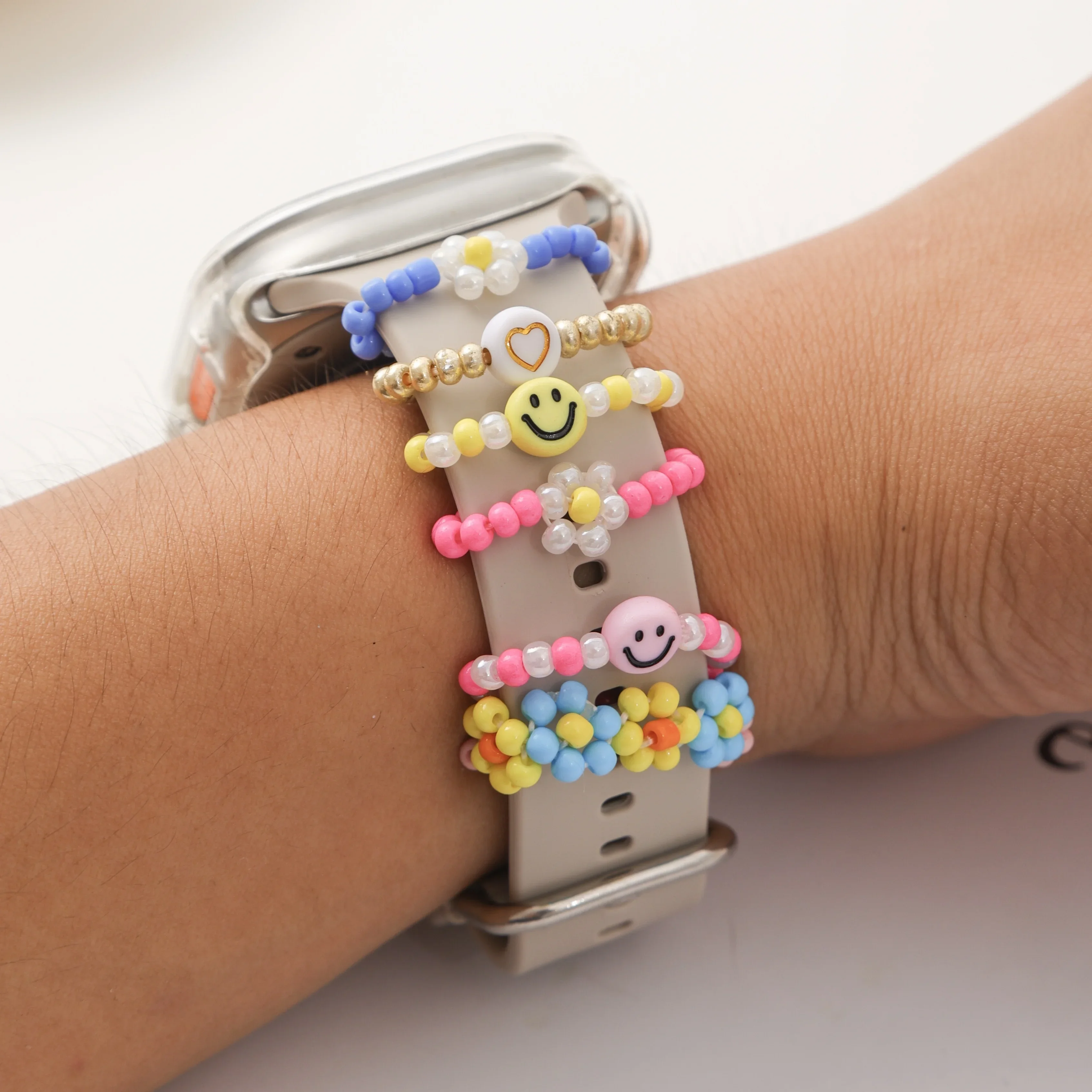 5Pcs Random Style Rhinestone Decor Rings for Apple Watch Bands, Watch Strap Jewelry Accessories
