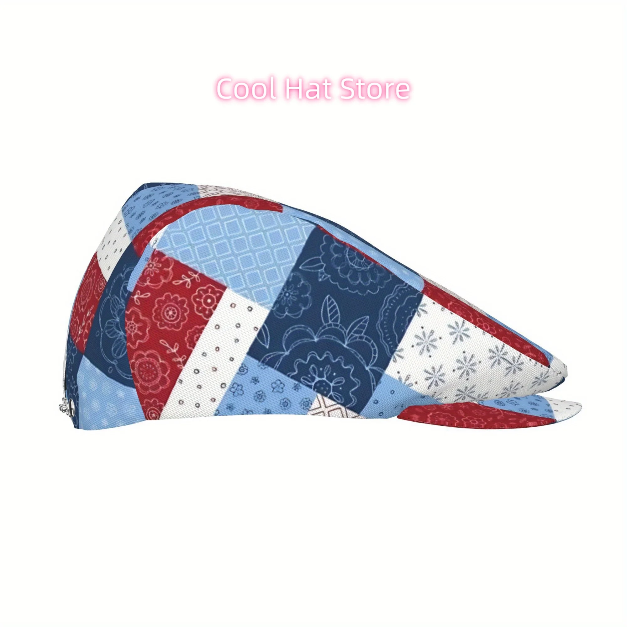 1pc Men' & Women' Vintage Flat Cap with Red & Blue Flower Fields - Adjustable Newsboy Beret Ivy Cabbie Hat, Lightweight Irish Fi