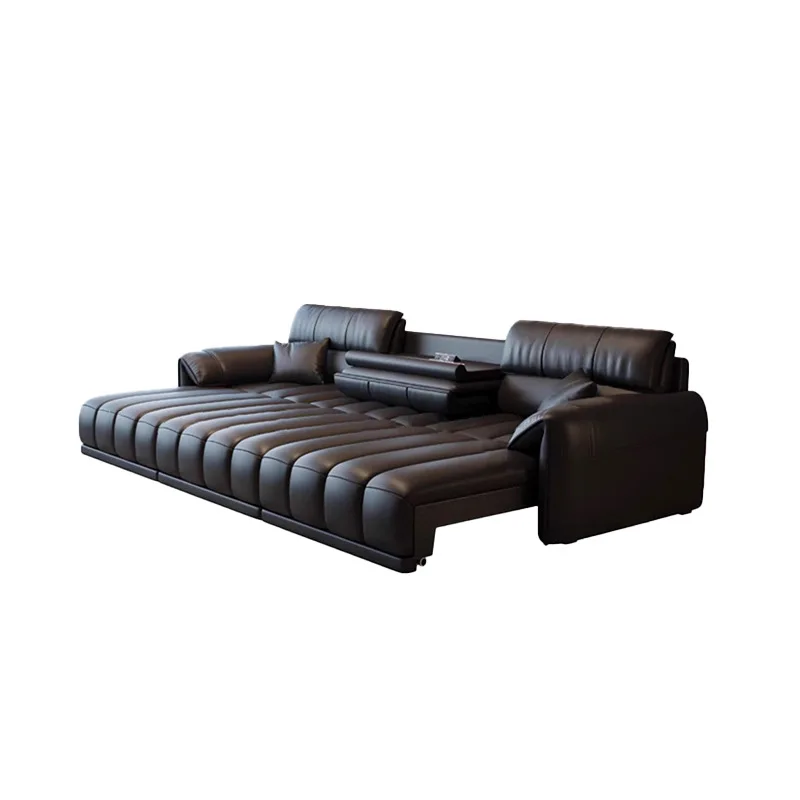 

Electric function sofa bed Living room first layer cowhide size apartment Italian minimalist intelligent straight row