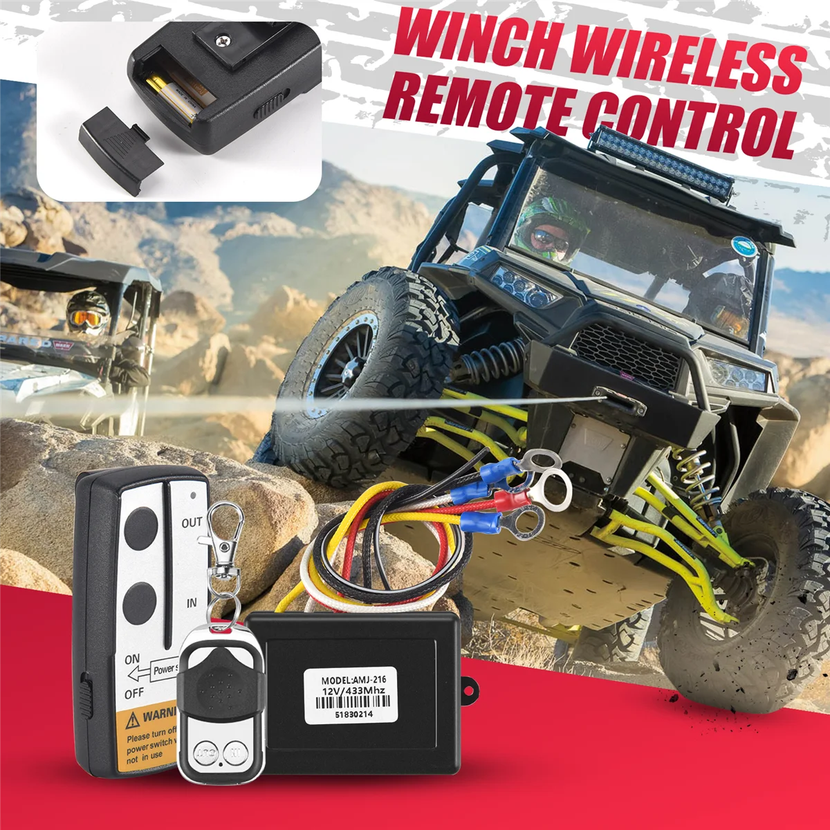 12V 12Volt 50ft Winch Wireless Remote Control Set for Truck Jeep ATV Warn Ramsey