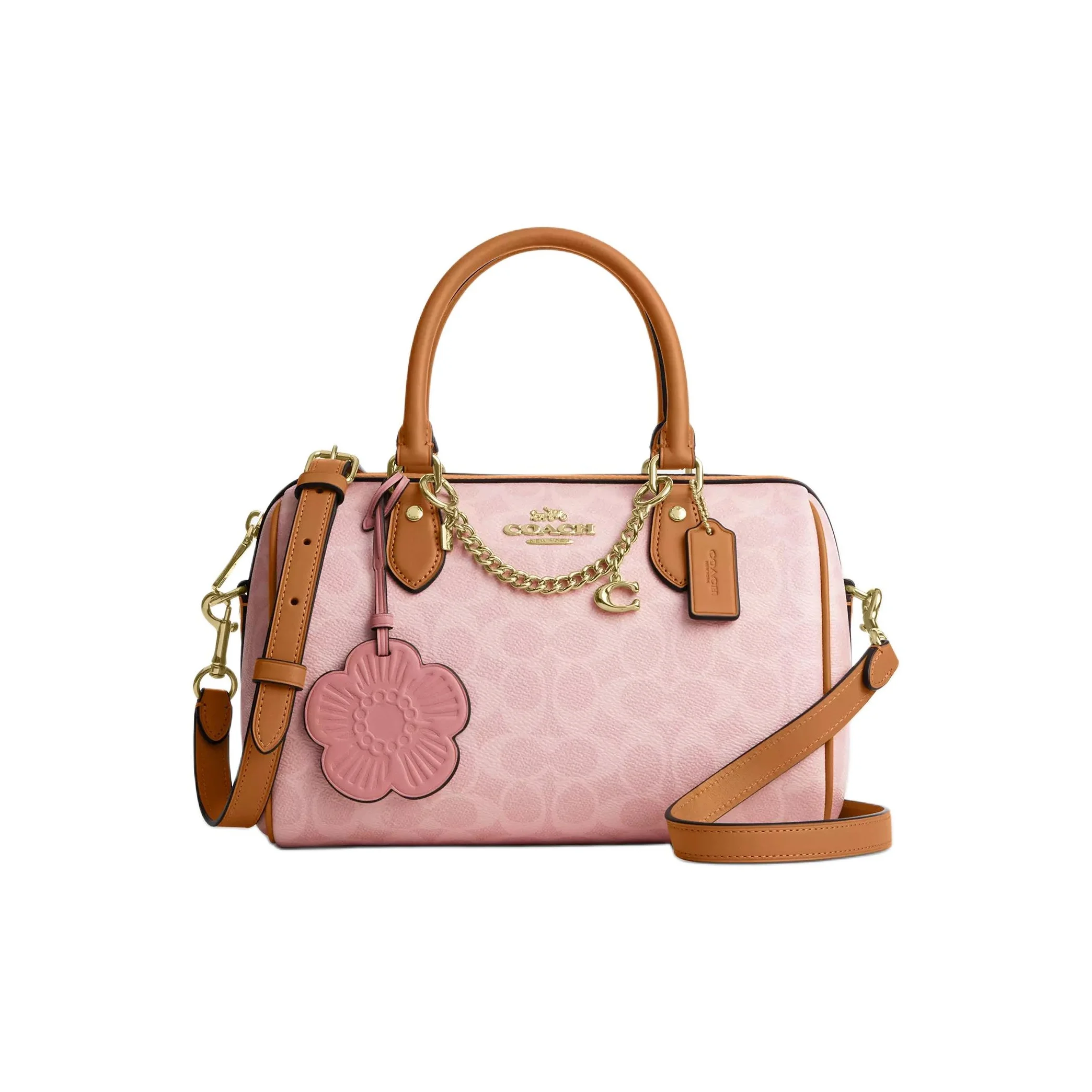 COACH SATCHELRowan Coated Canvas With Leather And Cow Leather Boston Bag Handbag Medium Women's Pink CEA18-IMPO