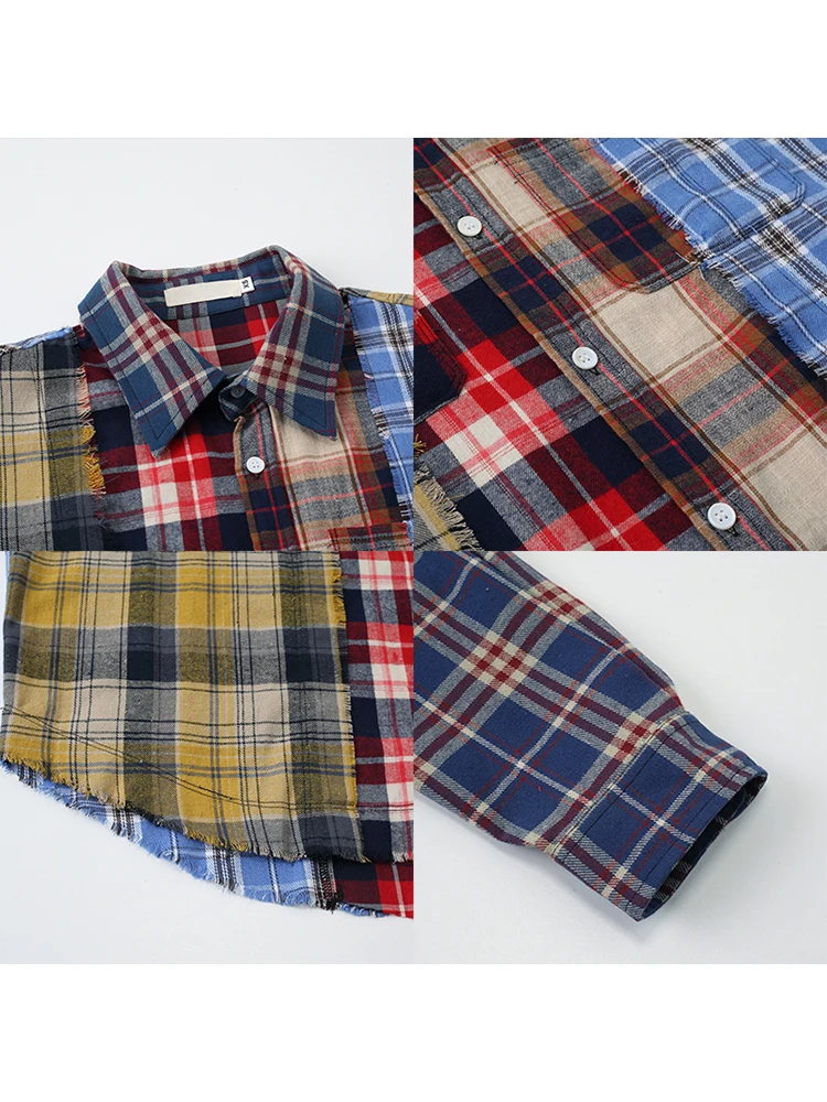 Mulheres retalhos camisas e blusas xadrez y2k vintage coreano harajuku moda 90s elegante manga longa polo-pescoço camisa roupas superiores