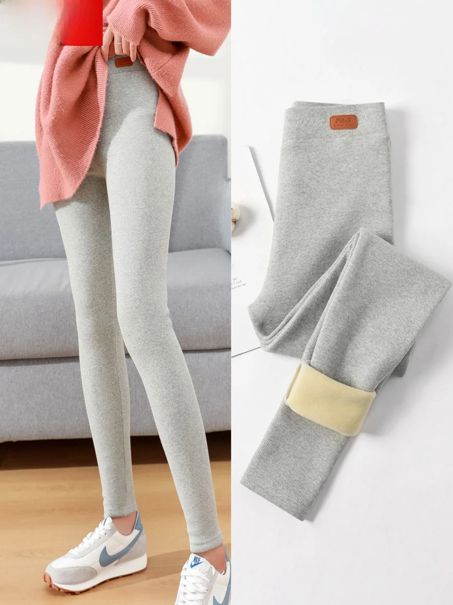 

Женские леггинсы с высокой талией и подкладкой из флиса, облегающие, осенне-зимние, тонкие, хлопковые, эластичные, черные, с вертикальными полосками