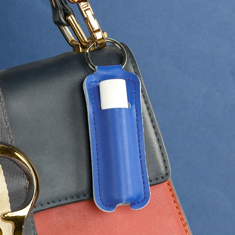 Lipstick Lip Gloss Bag Keychain Holder PU Leather Chapstick Keyring Portable Lip Balm Packaging Cover Key Chain