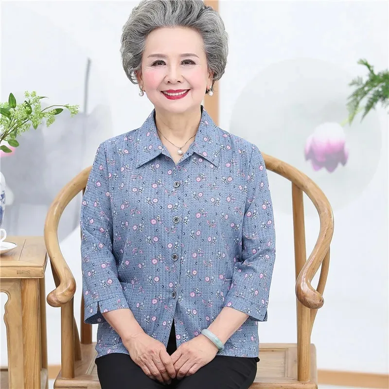 

Women's New Stitched Lapel Button Print Fashion Loose Versatile Casual Three Quarter Sleeve Shirt