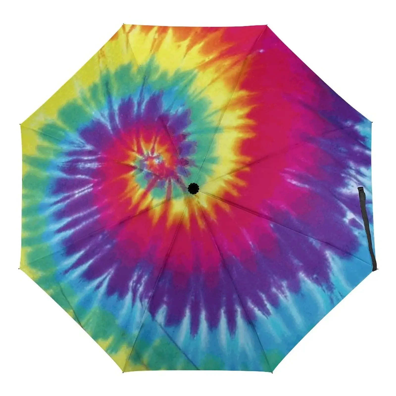 Tie-dye Spiral Rainbow Travel Umbrellas Watercolor Folding Rain Umbrella Windproof Compact Lightweight for Adults Women Girls