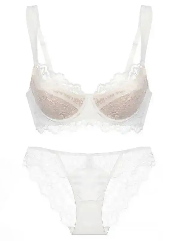 Sexy per le donne bikini in pizzo di cotone sottile stile francese tinta unita ricamo floreale bikini senza maniche a V profondo senza schienale casual WIQM