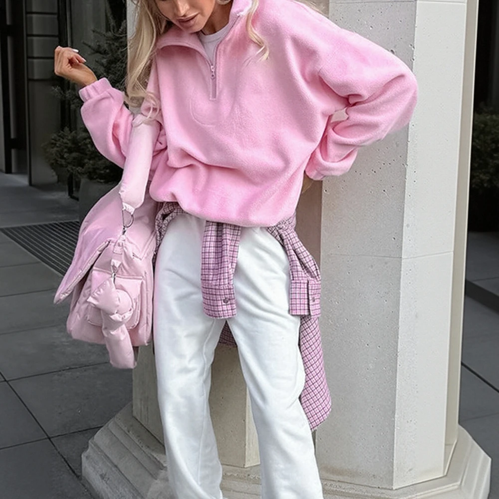 

Женская спортивная куртка на осень-зиму, простая однотонная модная верхняя одежда с длинным рукавом на молнии и полуоткрытым воротником