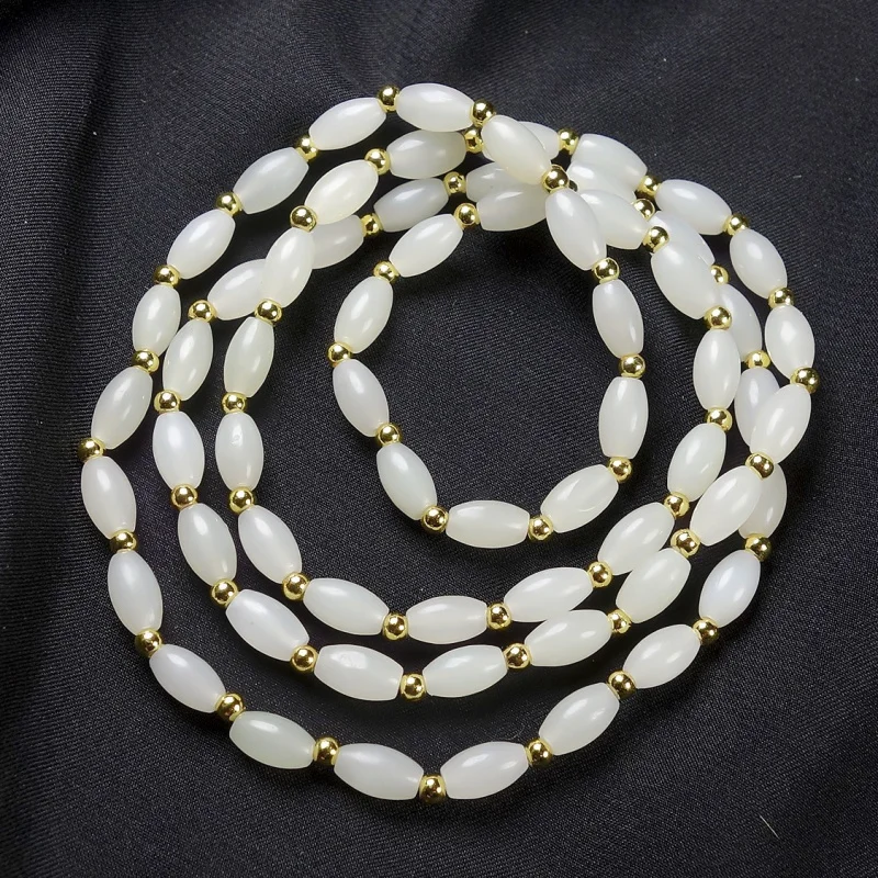 

Natural Hetian White Jade Bead Four-Circle Bracelet With Certificate