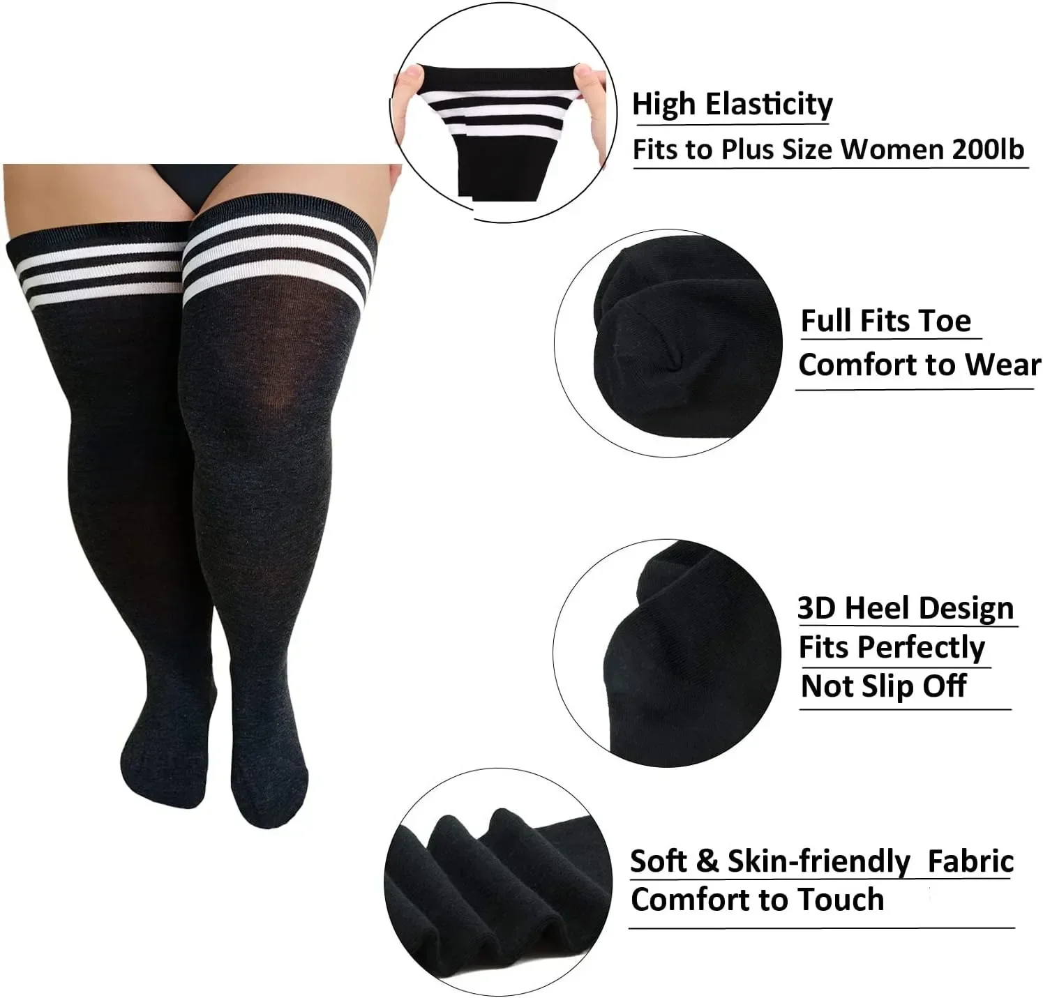 1 par de calcetines altos hasta el muslo de talla grande, medias Extra grandes a rayas por encima de la rodilla para mujer, calcetines coloridos, Cosplay de alta elasticidad